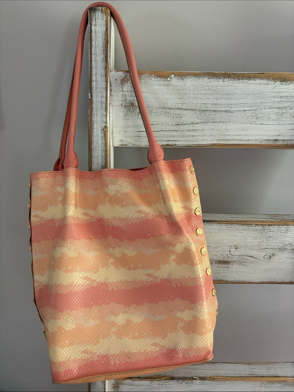 Hammitt Medium Oliver tote in coral and cream snake